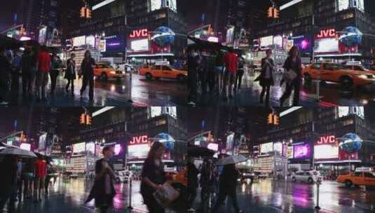 时代广场上的雨夜高清在线视频素材下载