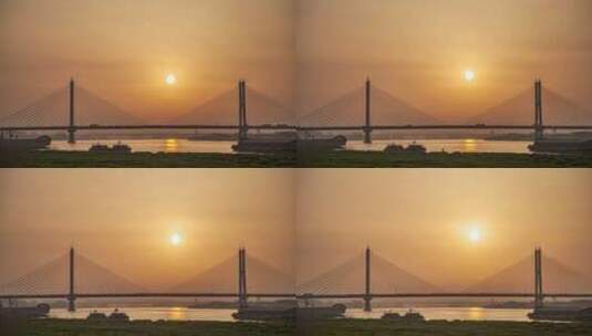 安徽省蚌埠市淮河大桥日出风光建筑延时高清在线视频素材下载