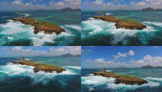 4k航拍海浪灯塔岛大气开场素材高清在线视频素材下载