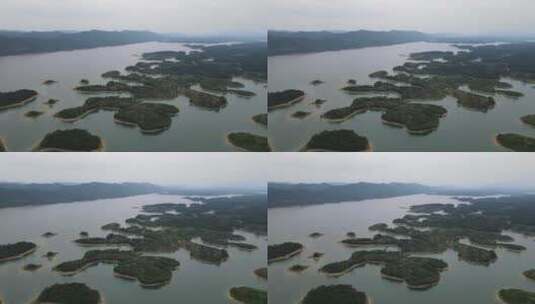 航拍湖北荆州洈水景区水库岛屿高清在线视频素材下载