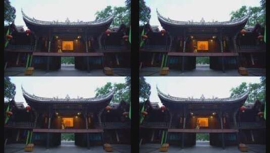 旅游景区 都江堰二王庙古戏台复原演员登场高清在线视频素材下载