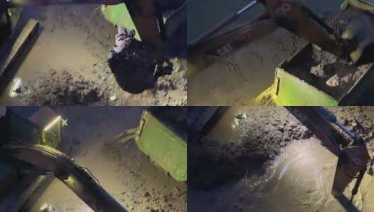 挖掘机卡车河床作业现场泥沙河流02高清在线视频素材下载