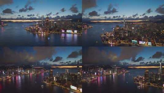 中国香港城市夜景4K航拍素材高清在线视频素材下载