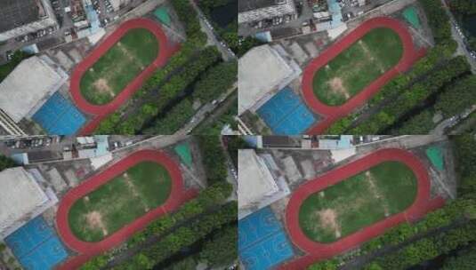 4K学校操场跑道起降空镜高清在线视频素材下载