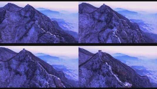 航拍长城雪景 越过顶峰 正面 霞光 黎明高清在线视频素材下载