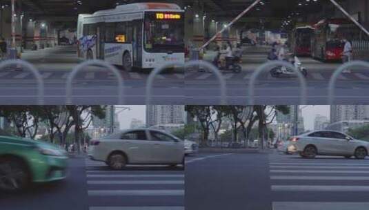 广州天河东站公交场公交车出站高清在线视频素材下载