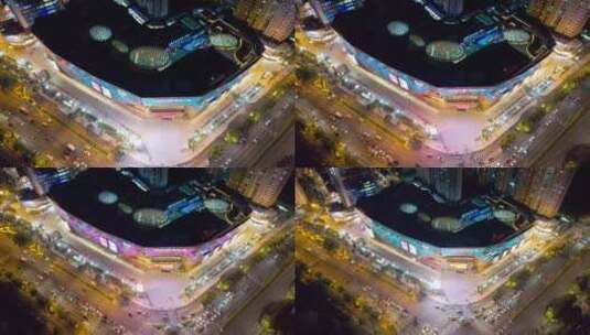 义乌吾悦广场城市夜景车流风光航拍高清在线视频素材下载