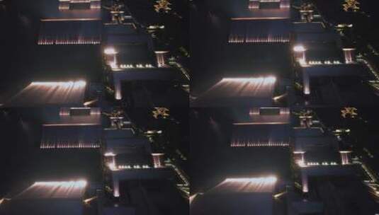 航拍上海松江广富林遗址建筑灯光夜景高清在线视频素材下载
