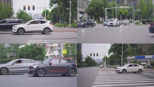 城市路口车流-轿车驶过路口-合集高清在线视频素材下载