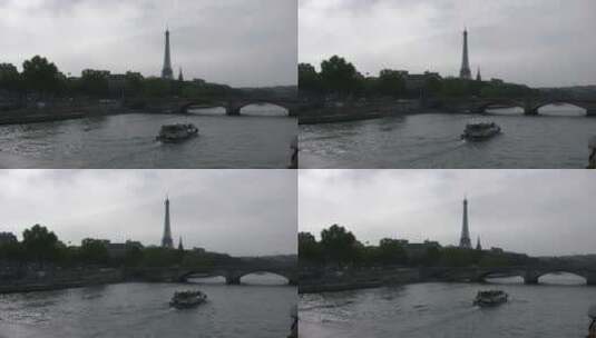 铁塔河上有船高清在线视频素材下载