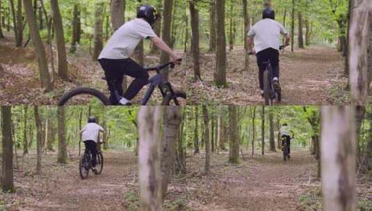 林间小路骑山地自行车的男人高清在线视频素材下载