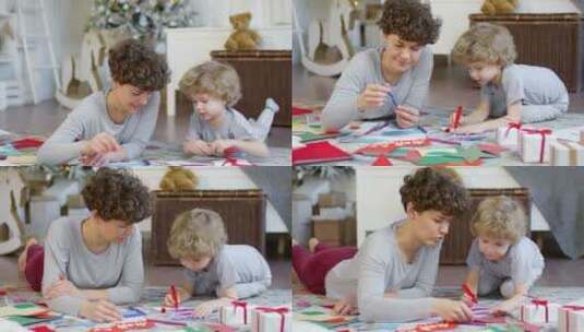 母亲陪儿子玩积木高清在线视频素材下载