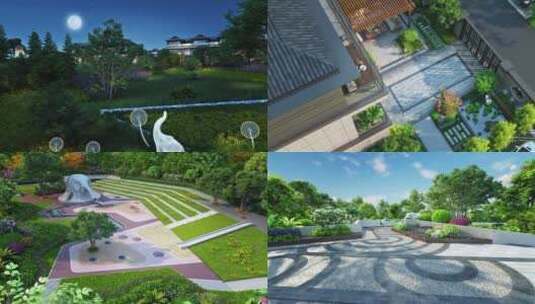 新中式别墅园林庭院唯美景观三维动画高清在线视频素材下载