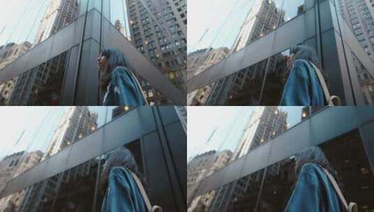 背包女孩在纽约街头行走高清在线视频素材下载