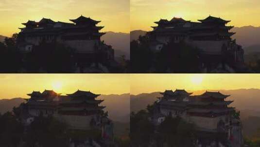 夕阳中的高山道观殿宇高清在线视频素材下载