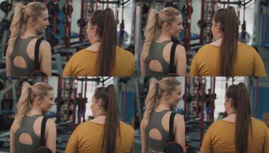 健身教练指导女孩在健身房减肥高清在线视频素材下载