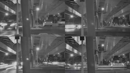 街道下面的一个外围在城市的黑色和白色高清在线视频素材下载