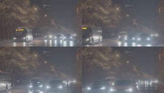 城市夜晚雪景 冬天雪景夜晚高清在线视频素材下载