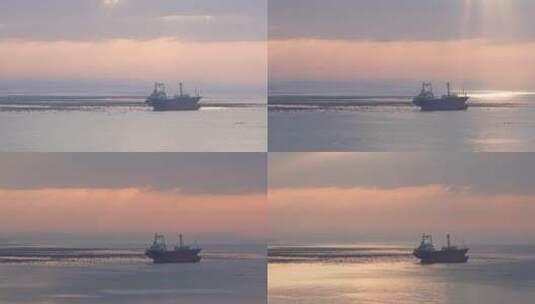 日落海边停靠轮船高清在线视频素材下载