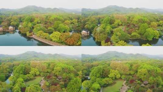 杭州西湖十景花港公园春天航拍高清在线视频素材下载