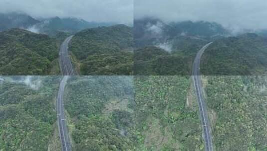 森林公路雨后森林高速公路树林汽车行驶航拍高清在线视频素材下载