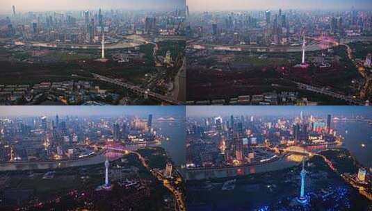 航拍武汉夜景延时摄影高清在线视频素材下载