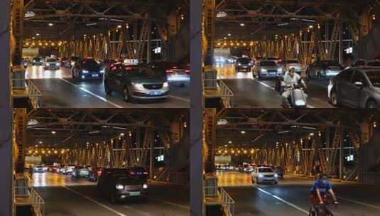 天津解放桥夜景车流实拍1080p高清在线视频素材下载
