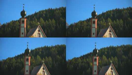 欧洲阿尔卑斯山意大利白云石圣约翰教堂的镜头。用相机拍摄的镜头高清在线视频素材下载