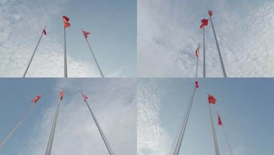 在万里晴空下俯拍国旗高清在线视频素材下载