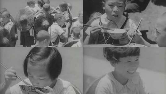 民国时期儿童吃饭高清在线视频素材下载