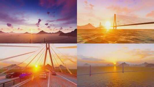 跨海高架桥夕阳延时摄影高清在线视频素材下载