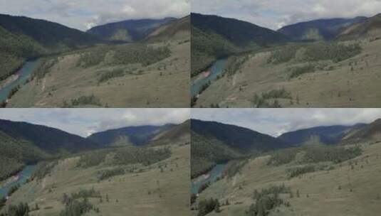 山谷山脉之间的蓝色河流高清在线视频素材下载