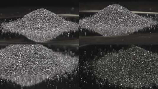 高纯晶硅硅料硅粉颗粒倾倒微距高清在线视频素材下载