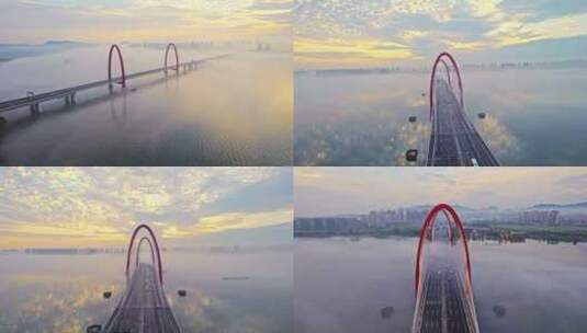 杭州钱塘江之江大桥航拍高清在线视频素材下载