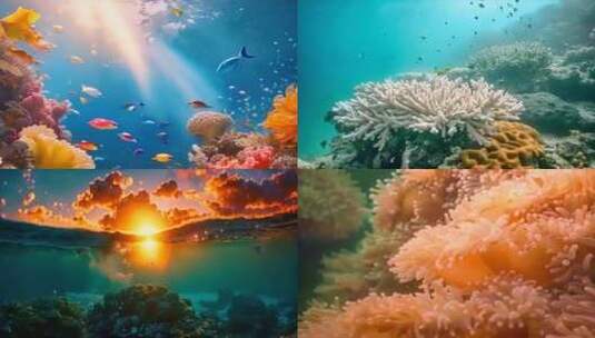 唯美海洋海底世界水下世界珊瑚丛鱼类生物素高清在线视频素材下载