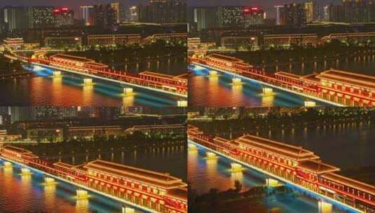 古渡廊桥夜景高清在线视频素材下载
