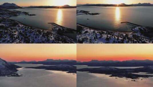 4K航拍挪威塞尼亚岛日落风光无限高清在线视频素材下载