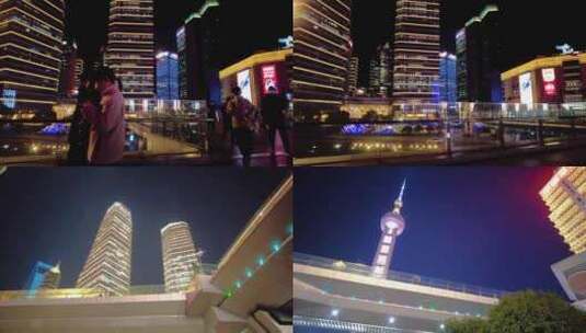 上海浦东新区陆家嘴环岛游客游玩人流夜景视高清在线视频素材下载