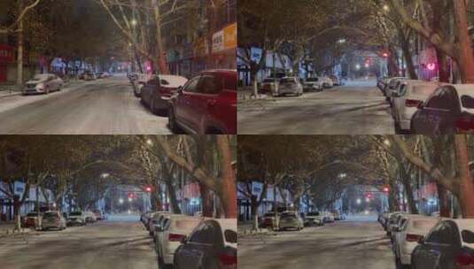 深夜街头结冰路面变焦高清在线视频素材下载