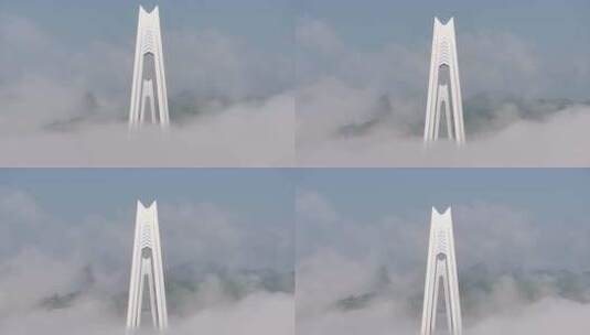平流雾中的桥梁航拍高清在线视频素材下载