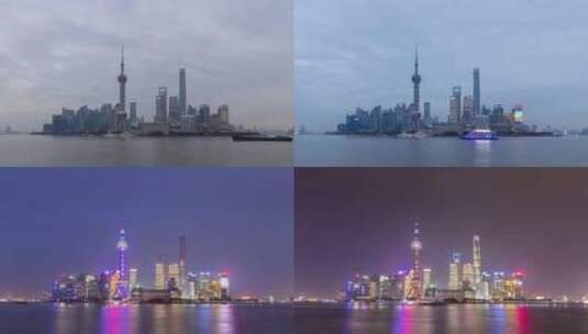 上海天际线。陆家嘴区和黄浦江高清在线视频素材下载