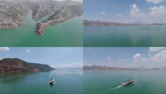 4K航拍刘家峡水库刘家峡大桥高清在线视频素材下载