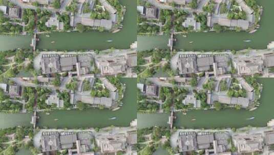 俯瞰古建筑群湖泊桥梁游船1高清在线视频素材下载