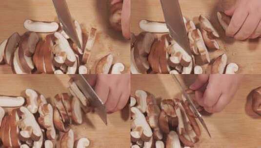 处理鲜香菇清洗香菇切香菇高清在线视频素材下载