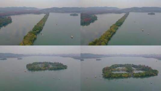 杭州西湖景区苏堤三潭印月雷峰塔航拍高清在线视频素材下载