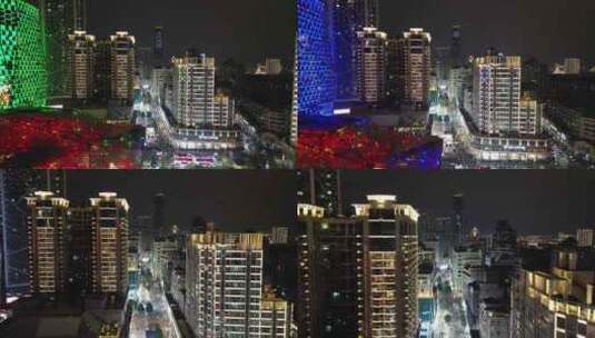 航拍广西柳州五星商业步行街夜景高清在线视频素材下载