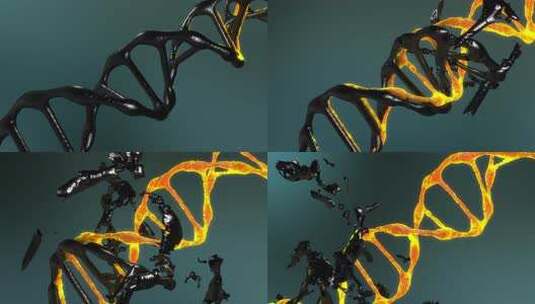 3d DNA分子被破坏并在蓝色背景上旋转高清在线视频素材下载