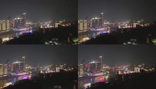 重庆渝中半岛东水门长江大桥夜景航拍高清在线视频素材下载