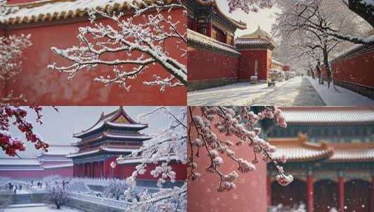 故宫雪景 北京初雪 故宫 红墙雪景高清在线视频素材下载