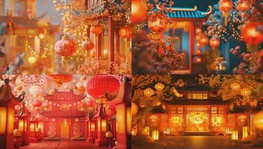 喜庆的国风新年场景 中国正月春节吉祥如意高清在线视频素材下载